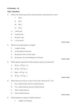 2 The concept of moles 1. . Ib chemistry question bank by topic